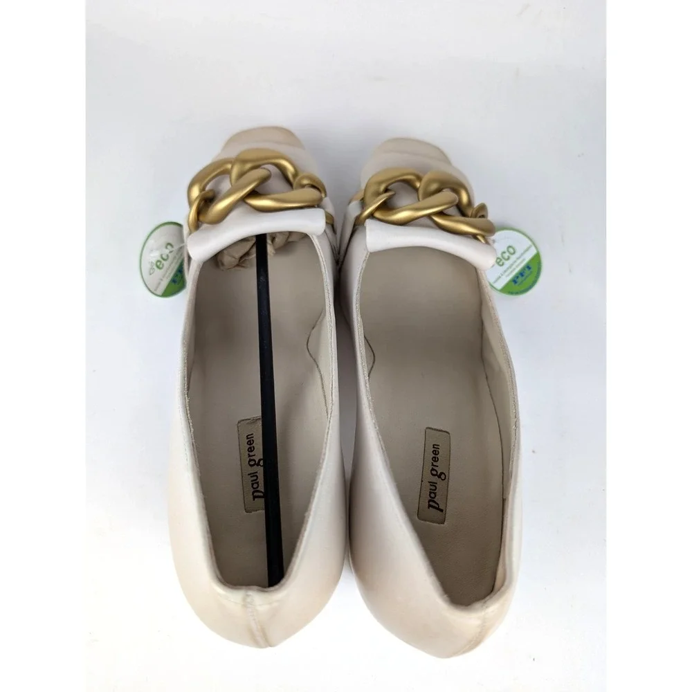 Paul Green Ozzie Pump Heel Biscuit Leather Beige‎ Gold Chain 8 US / 5.5 UK $420